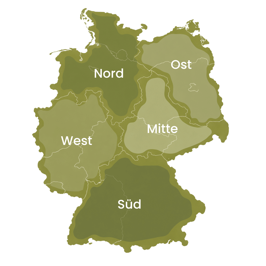 Deutschlandkarte unterteilt in 5 Regionen